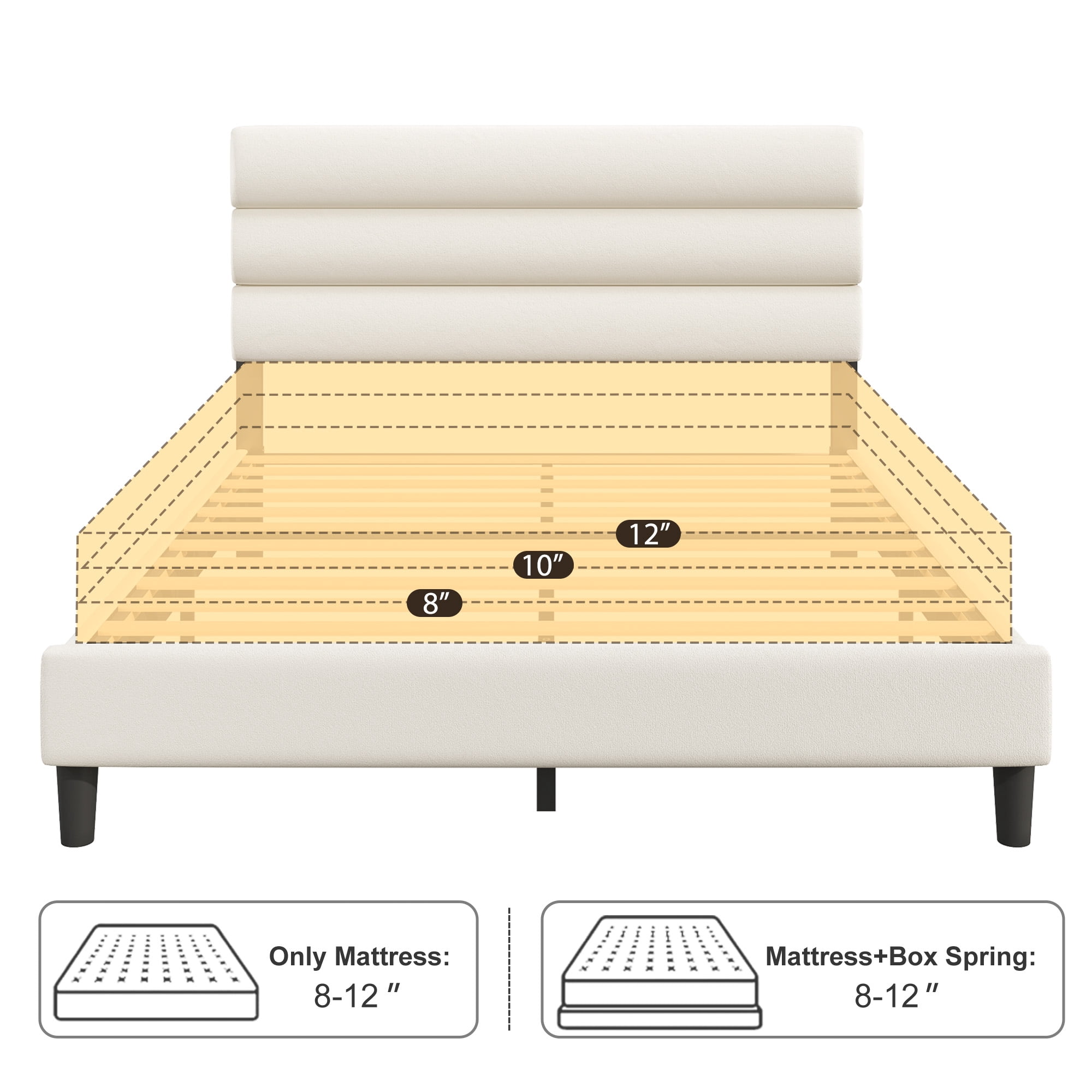 Bolvdo Queen Bed Frame with Velvet Upholstered Headboard, Metal Support, No Box Spring Needed, Noise Free, Easy Assembly, Beige