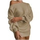 thumbnail image 1 of Vestido de punto de manga larga para mujer para otoño/invierno - Sin hombros, material acrílico, color liso, estilo informal para el día a día y las fiestas, 1 of 6
