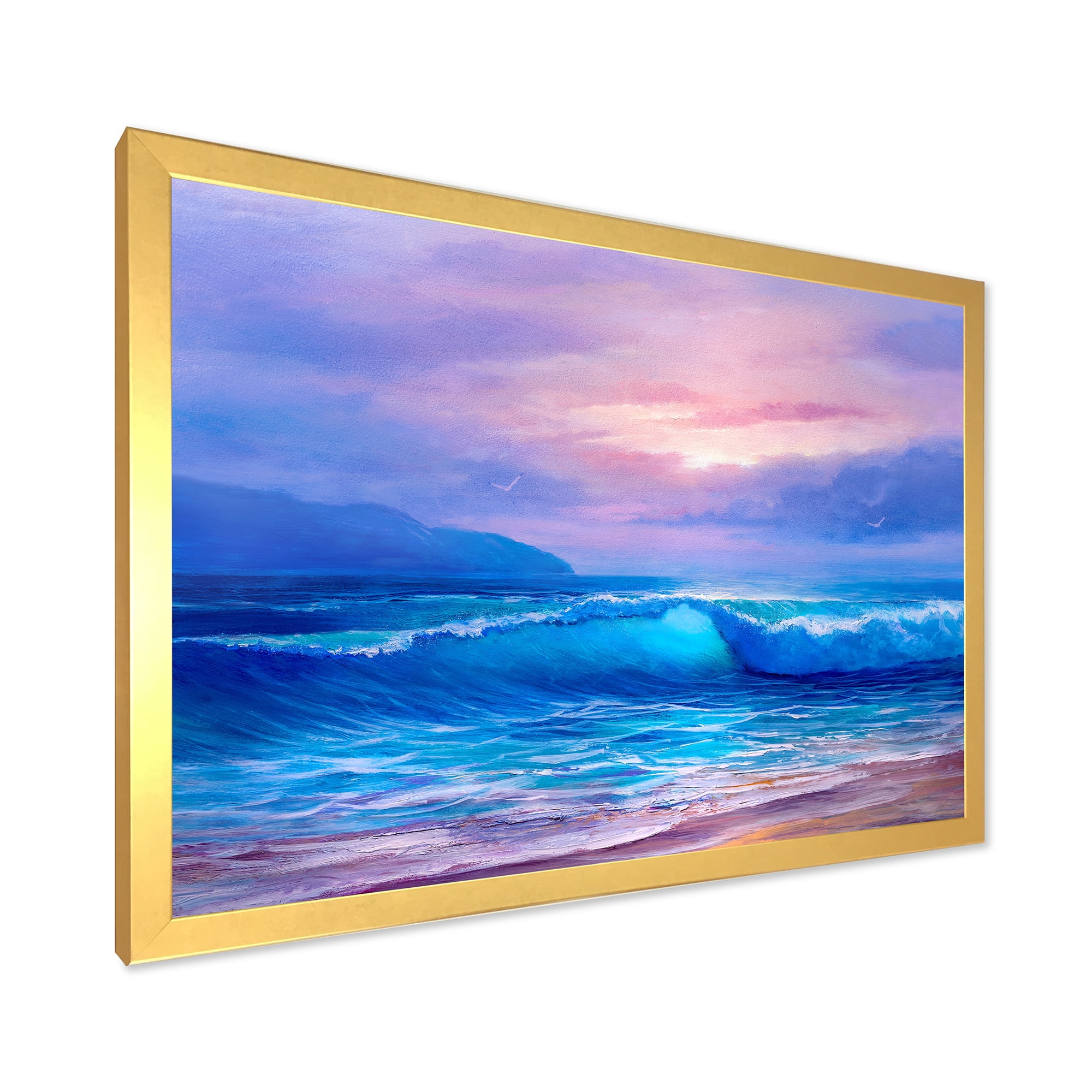 Designart 'The Sea By The Beach With Golden Sunset' Nautical & Coastal Framed Art Print