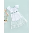 thumbnail image 3 of LMLYSoH Girl's Two-Piece Suit, Toddler Kid Girl Ruffle Trim Drawstring Pleated Short Sleeve Tops + Patchwork Mesh Shorts, 3 of 9