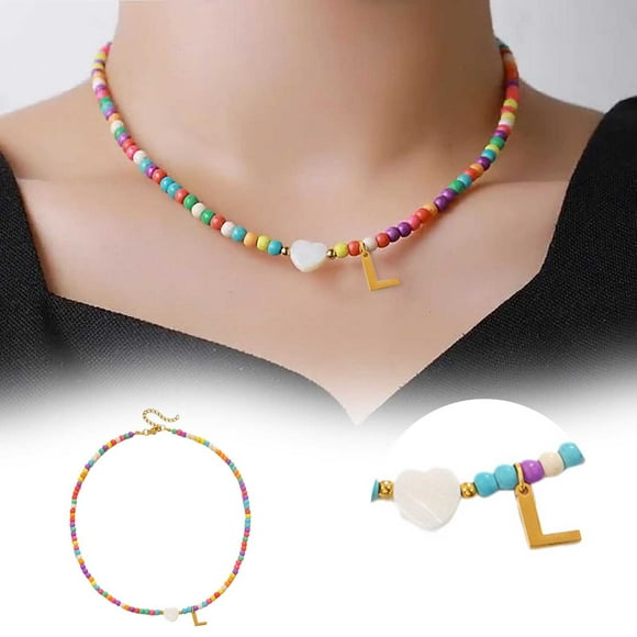 iTNHFP Custom Necklace for Women Letter Bead Jewelry Women'S Necklace Letter Initials Bead Embroidery Women'S Necklace