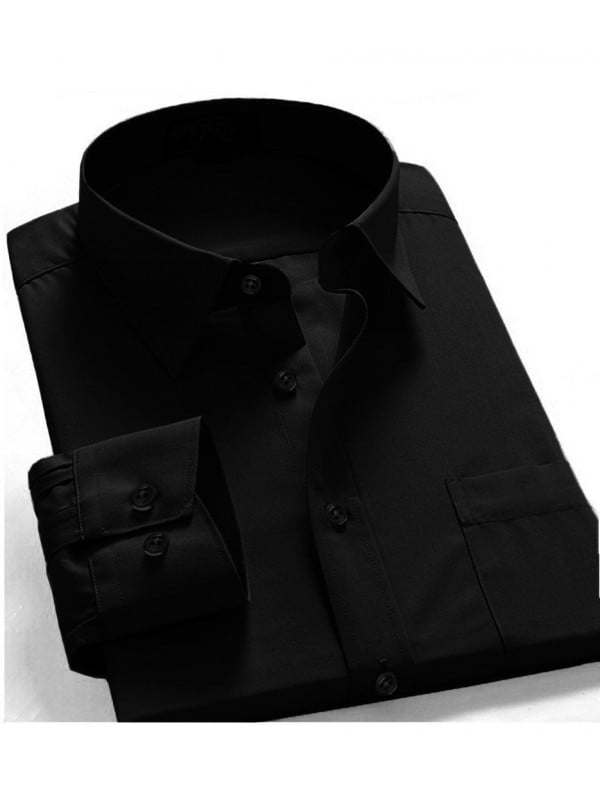 Oxford Men's Regular Fit Long Sleeve Button-Front One Pocket Business Dress Shirt Black