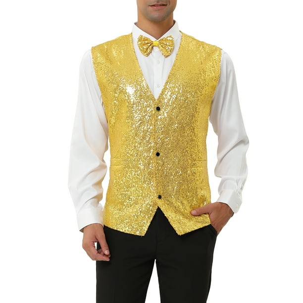 Lars Amadeus Big & Tall Men's Shiny Sequin Vest Suit Waistcoat Set with ...
