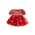 thumbnail image 1 of hirigin Toddler Girls Christmas A-line Dress Short Sleeve Snowflake Print Plaid Patchwork Dress, 1 of 9