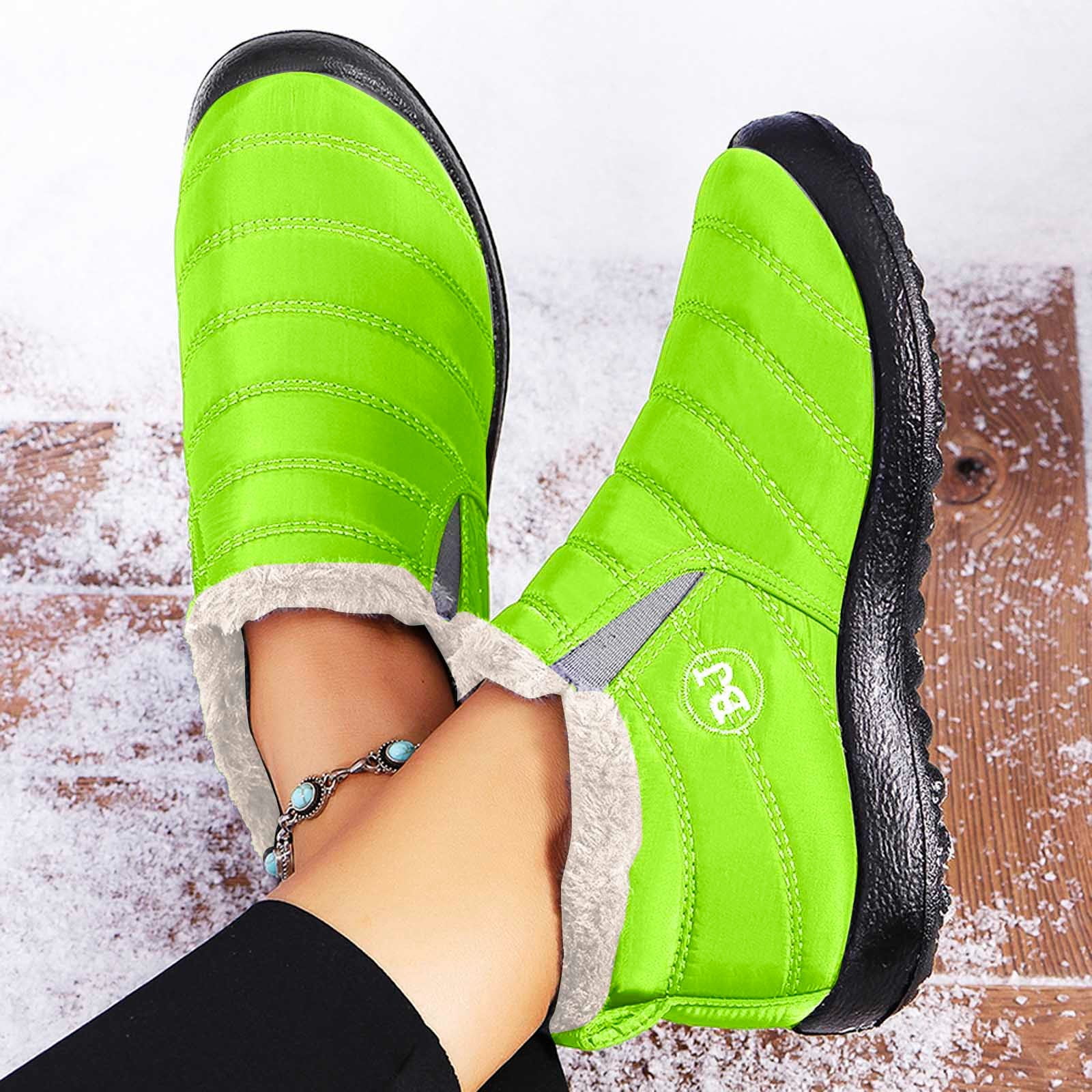 Gyexs Women's Snow Boots Size 7.5, Winter Shoes for Men Lightweight, Fuzzy, Bungee, Moto, Round Toe, Outdoor Wear, Mint Green, Size 9