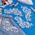 thumbnail image 4 of 4 Pcs Embroidered Applique Patch Mirror Lace Floral Iron on Patches Sew on Patches for Wedding Dress Decoration Repair Clothing Backpacks Jeans Caps Silver 8.39x3.5inch White, 4 of 9
