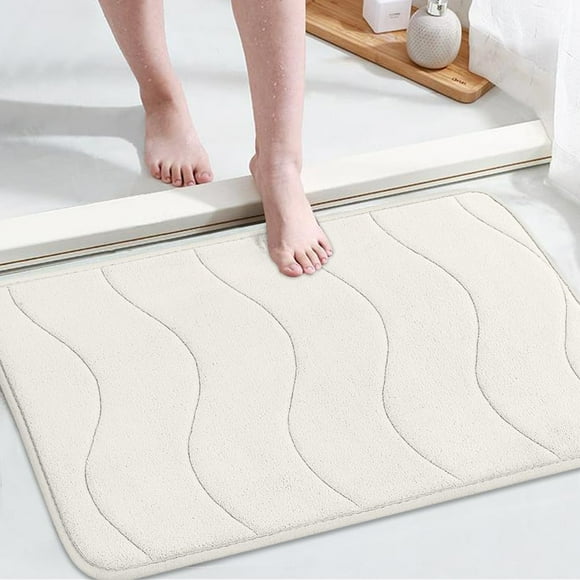 Alfombrilla de baño viscoelástica Flamingo P, color blanco marfil, 60 x 43 cm