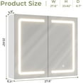 thumbnail image 2 of DICTAC Bathroom Medicine Cabinet with Mirrors and Led Lights 27.6x23.62 inch Double Doors Wall Mounted Mirror Cabinet with Storage Organizer Lighted Medicine Cabinets with Adjustable Shelves,White, 2 of 9
