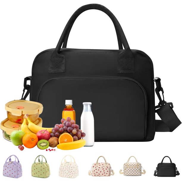 Bolsa De Almuerzo Térmica Reutilizable, Bolsa De Almuerzo Aislante Cruzada De Gran Capacidad (Negro 02)