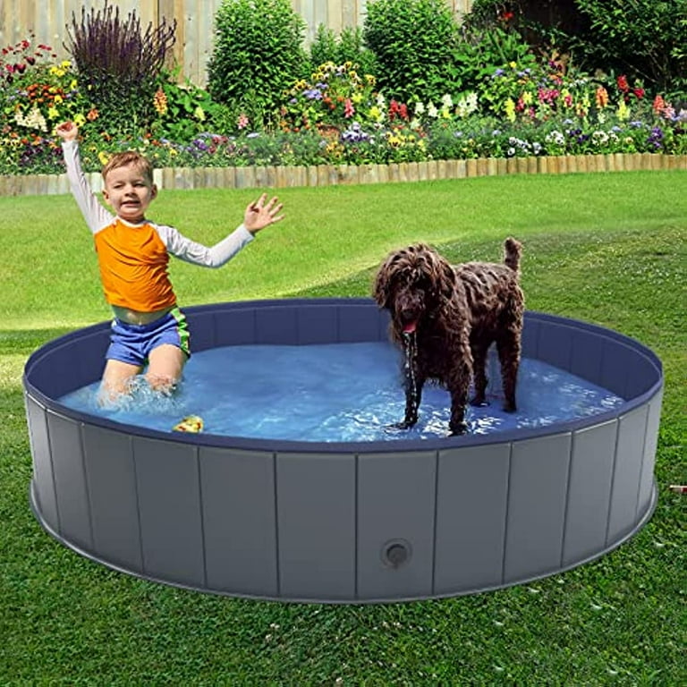 Foldable Dog Pool, Collapsible Hard PVC Dog Swimming Pool