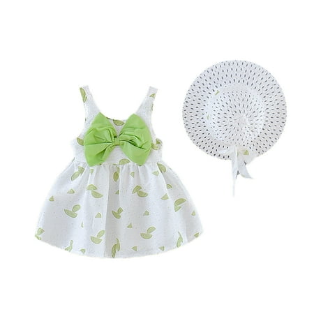 

QWERTYU Infant Baby Toddler Child Children Kids Outfits Clothing Set Summer and Set Short Sleeve with Sun Hat for Girl 6M-3Y