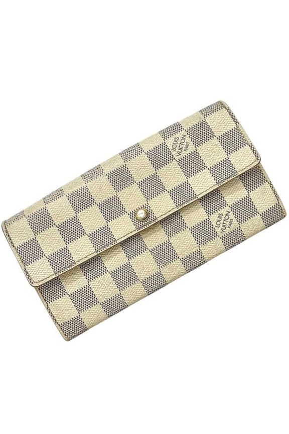 Pre-Owned Louis Vuitton Bi-fold Long Wallet Portefeuille Sarah ec-25240 Beige Gray Damier Azur...