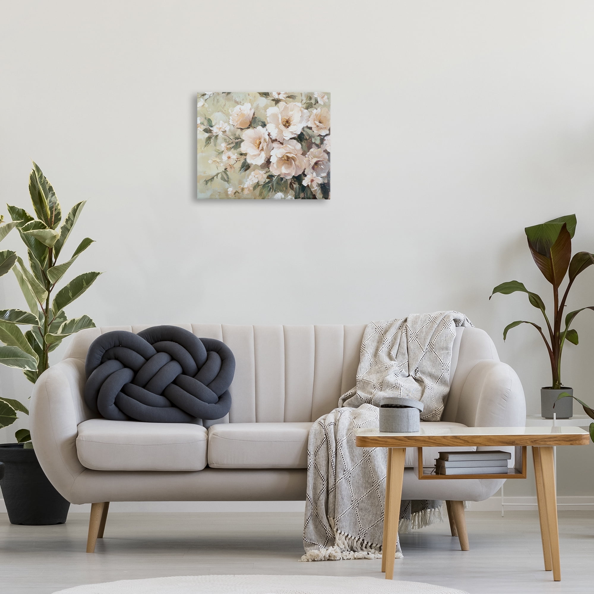 Stupell Industries Cream Dynamic Florals Plants & Flowers Painting Wrapped Canvas Art Print Wall Art, 20 x 16