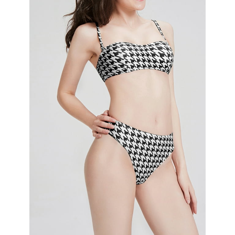 SIORO High Waisted Bathing Suit, Two Piece Bikini Swimsuits Padded Swimwear  ,Black White Hounds Tooth Check,M - Walmart.com