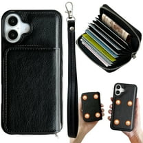 Dteck for iPhone 16 Case Detachable Wallet Case with 11-Card Holder, 2 in 1 PU Leather Zipper Purse with Wristlet for Women Men, Durable Shockproof Phone Cover for iPhone 16,Black