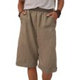 thumbnail image 4 of Women Cotton Linen Cropped Pants Casual Solid Color Large Size Straight Middle Waist Knee Length Pants, 4 of 8