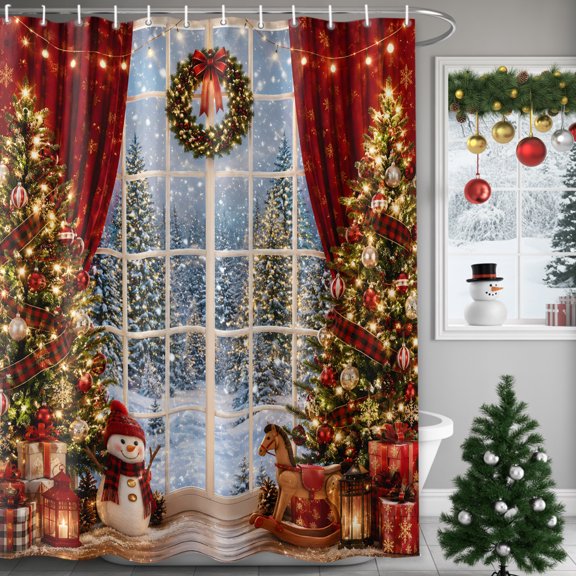 Shower Curtains for Bathroom-36"x72",Winter Holiday Christmas Trees Waterproof Bath Curtain Grommet Shower Curtain Set with Hooks,