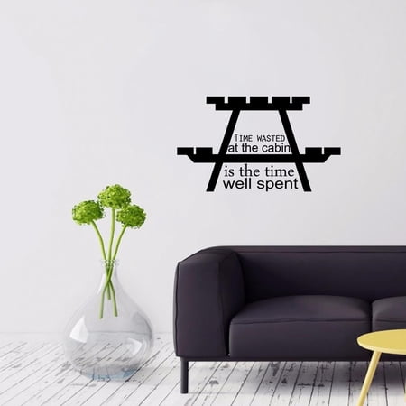 Time Wasted At The Cabin Quote Cabin Camp Camping Scenery Vacation Quotes Wall Decal Sticker Vinyl Art Mural for Girls / Boys Campers Home Room Walls Bedroom House Decor Decoration (18x20 inch)