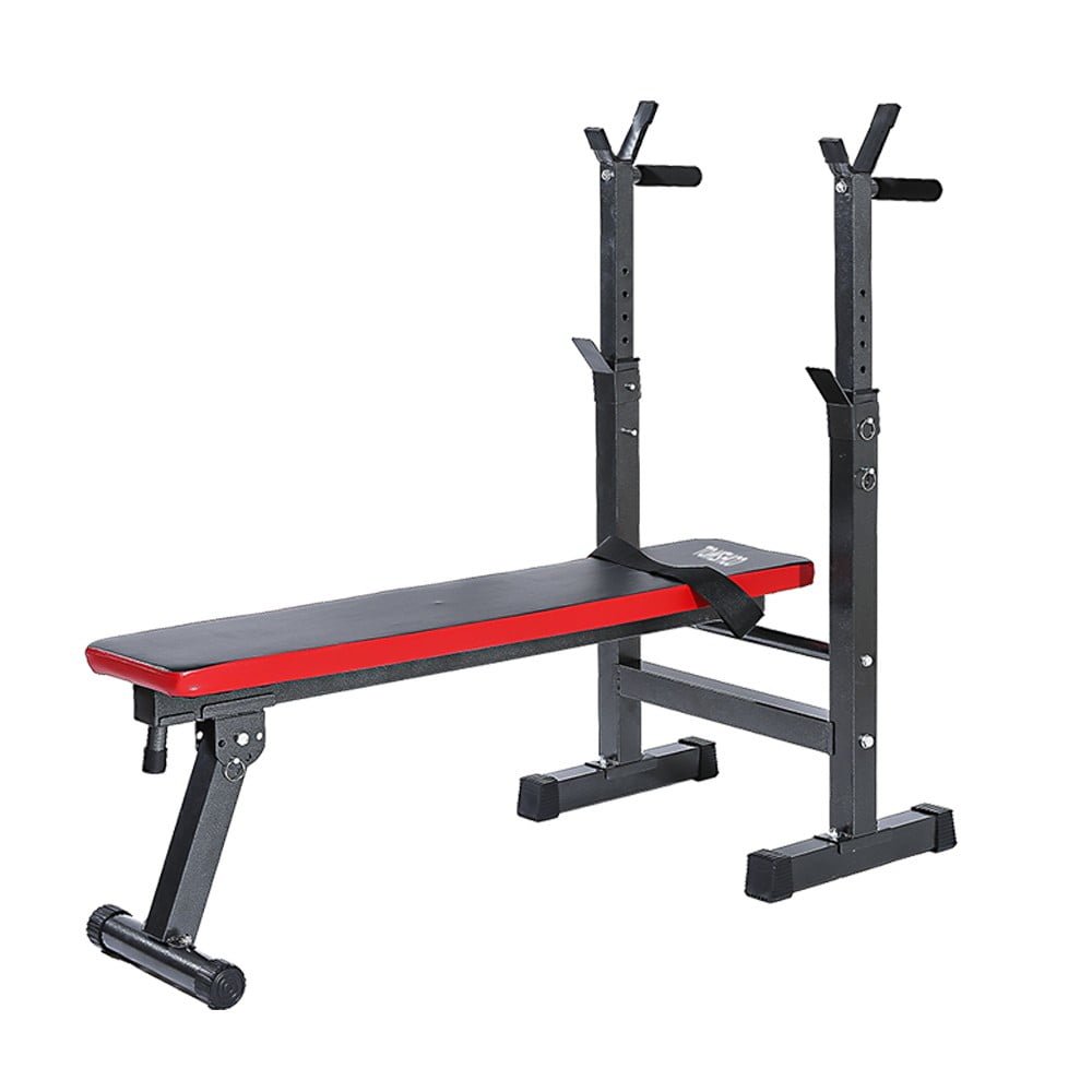 5 Adjustable Heights for Home Workout Multifunction Fitness Bench with Dips Stations Max Load 200kg Adjustable Backrest Folding Weight Bench with Barbell Rack