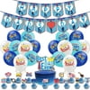 Father's Day Party Decoration Set Blue White Latex Balloon Best Dad Cake & Cupcake Toppers for Father's Day Theme Party Supplies