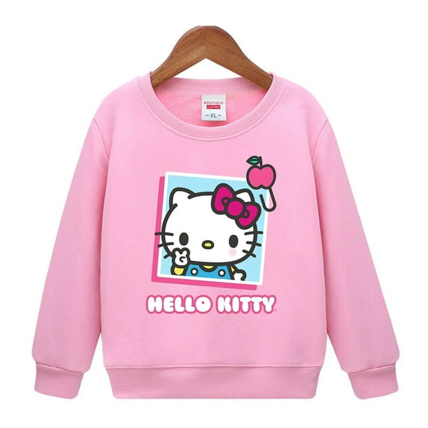 Sanrio-Sudadera de algodón de Hello Kitty para niños y niñas, suéter fino Kawaii, ropa de moda, novedad