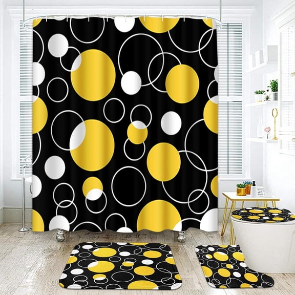 Dark Blue Bathroom Sets with Shower Curtain and Rugs and Accessories, Black and Blue Shower Curtain Sets, Geometric Shower Curtains for Bathroom,Modern Art Bathroom Decor 4 Pcs