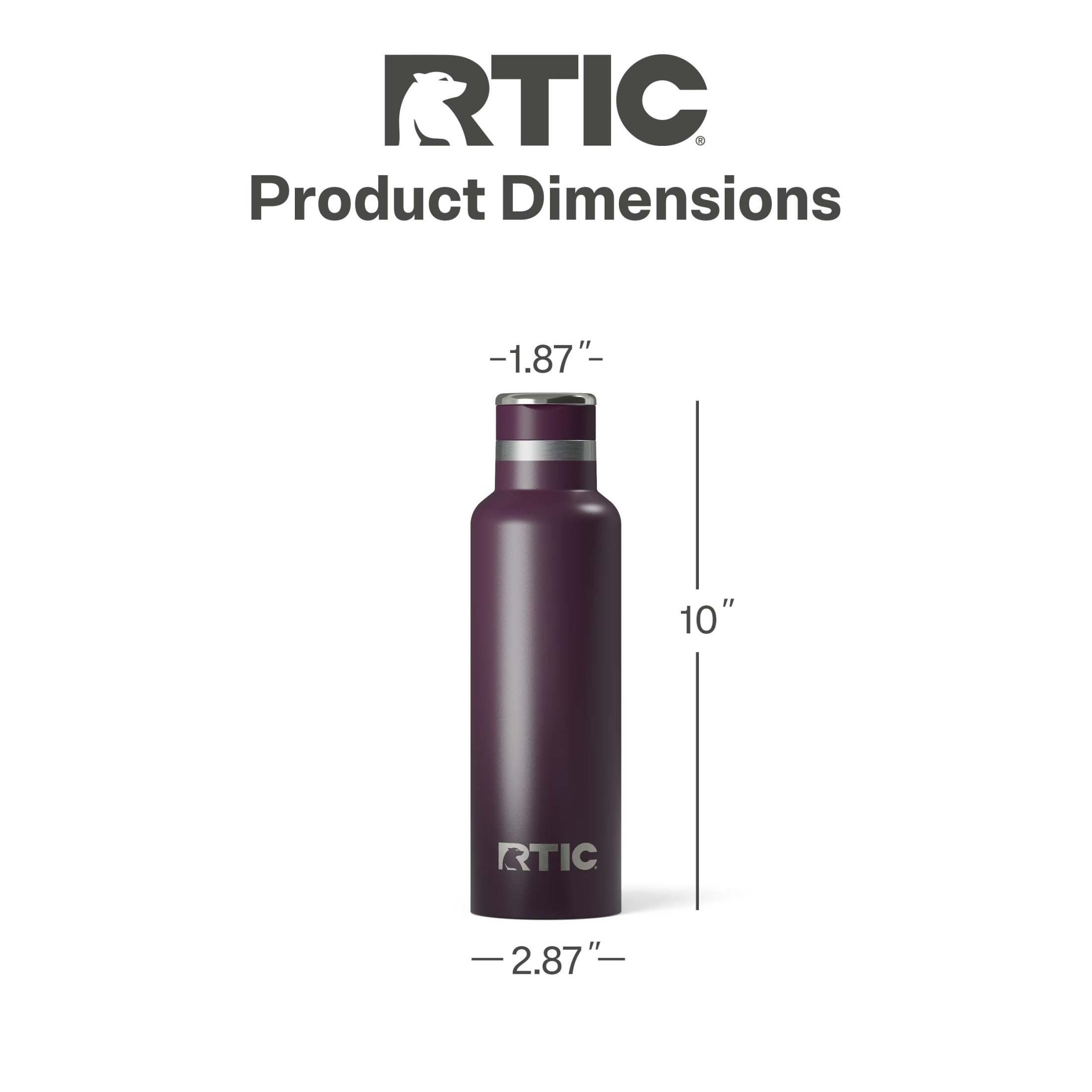 RTIC 20 oz Ceramic Lined Insulated Journey Water Bottle, Leak-Proof Lid, Plum
