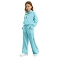 thumbnail image 6 of Girls Sweatsuit Kids Toddler Half Zip Thumb Hole Sweatshirts and Baggy Wide Leg Sweatpants Sweat Suits Set for Teen,Sky Blue 7-8 Years, 6 of 8