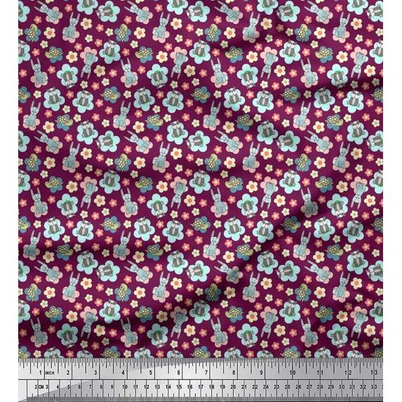 Soimoi Cotton Duck Fabric Tortoise,Rabbit & Panda Kids Print Sewing Fabric Yard 42 Inch Wide