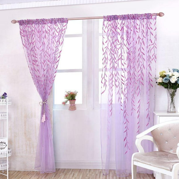 Cute Willow Pattern Voile Window Sheer, Purple And Green Curtains