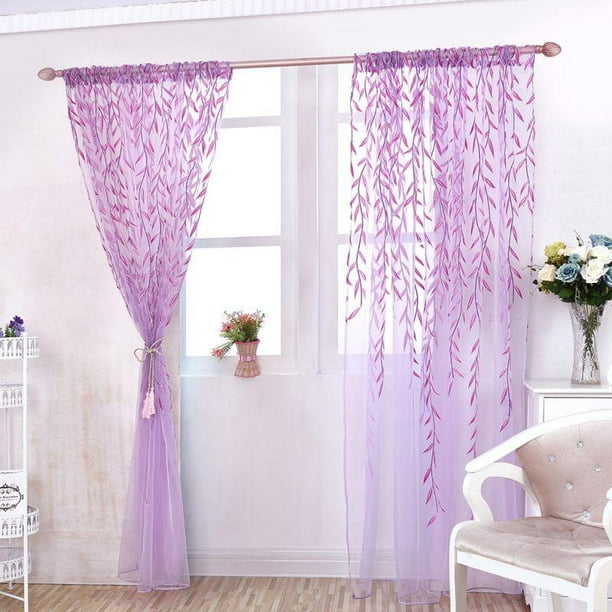 Cute Willow Pattern Voile Window Sheer Panel Scarfs Curtains Purple Green 39 3 X78 7 Rod Packe Com Cute Willow Pattern Voile Window Sheer, Purple And Green Curtains