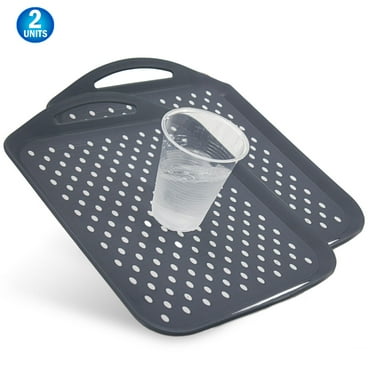 Serving Tray Non Slip TV Dinner Food Tray With Handles - Nonskid Anti Spill Plastic Food Carrying Tray - Rectangular -2pc