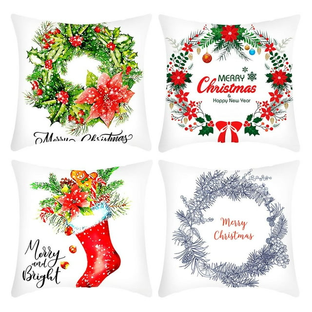 Almohada Con Temática Navideña 18*18 Pulgadas Funda De Almohada De Navidad Encantadora Funda De Cojín Reutilizable Para Sofá De Sala De Estar 4 Uds Fundas Yuarrent HA021231-00