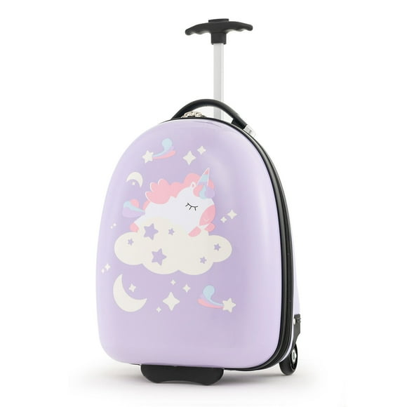 Gymax Valise Cabine pour Enfants 16 Pieds' avec Roues avec Poignée en Aluminium à 2 Niveaux, Violet