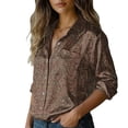thumbnail image 5 of Endives Women's Long Sleeve Shirt Retro Floral Printed Shirt Satin Button Dwon Shirt Vacation Womens Blouse Spring Outfit Rose Gold, 5 of 7