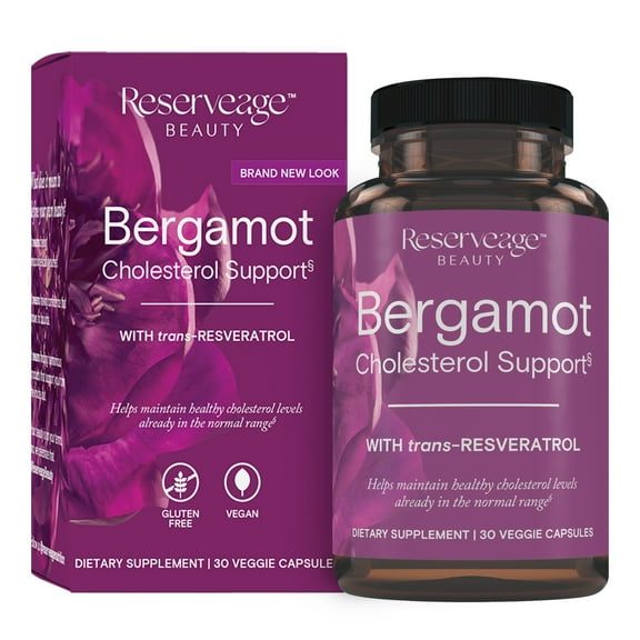 Reserveage Beauty, Bergamot Cholesterol Support with Resveratrol, Antioxidant Supplement for Cardiovascular Support & Heart Health, Vegan, 30 Capsules (30 Servings)