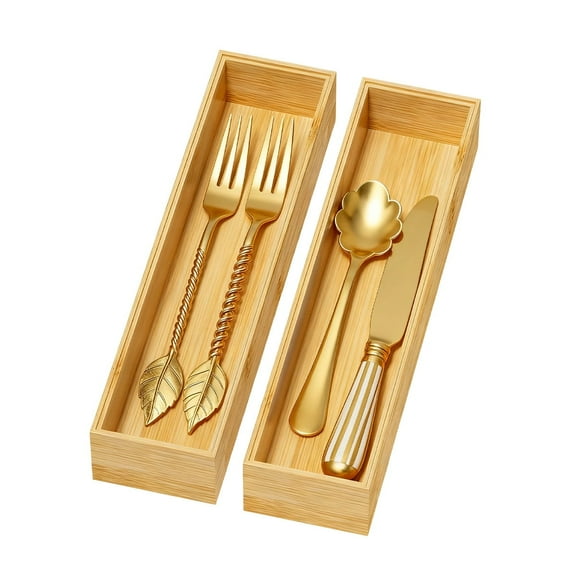 Bamboo Drawer Organizers - 12x3x2 Inch Stackable Cutlery Trays for Kitchen,Bathroom,and Office Storage,2 Pcs