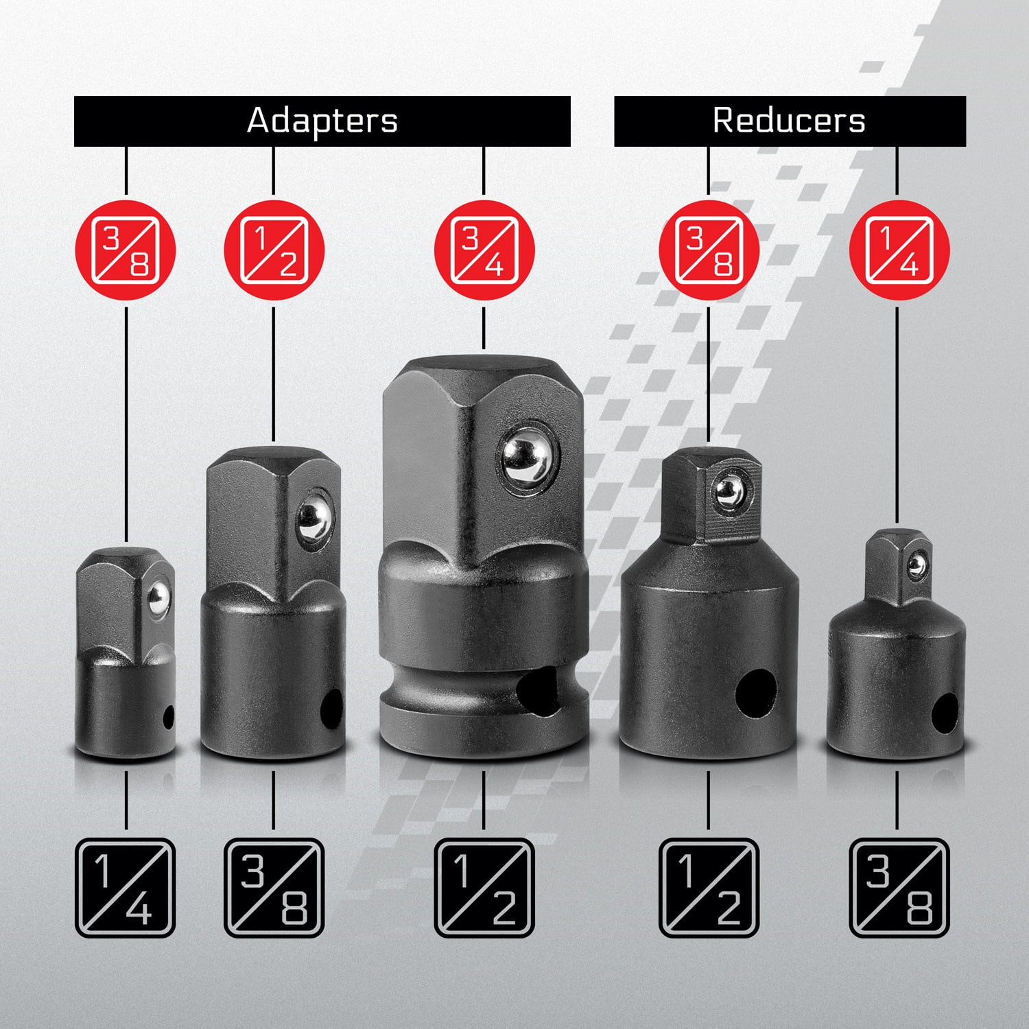 5pc Air Impact Socket Adapter Reducer Set 1/4" 3/8" 1/2-inch Drive & Swivel 