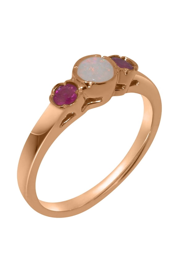 LBG British Made 10k Rose Gold Natural Opal & Ruby Womens Anniversary Ring - 33 size options - Size 8.75