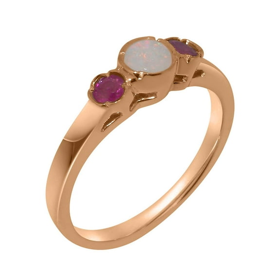LBG British Made 14k Rose Gold Natural Opal & Ruby Womens Promise Ring - 33 size options - Size 9.5