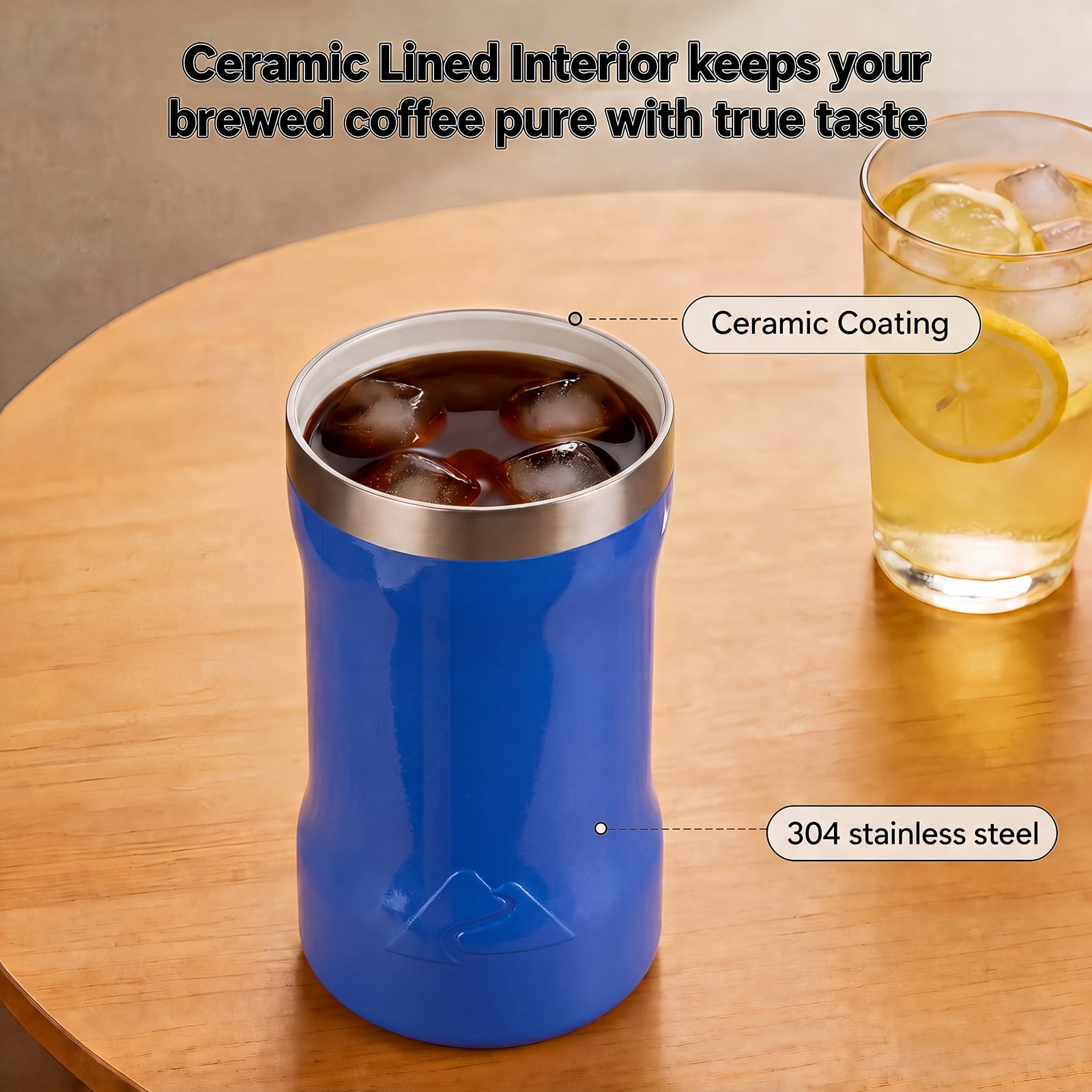 Ozark Trail 16oz Ceramic Lined Stainless Steel Can Tumbler with 2-in-1 Lid,Patriotic blue