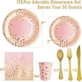 thumbnail image 5 of 175PCS Party Supplies, Serves 25 Pink and Gold Disposable Dinnerware Set, Easter Graduation Wedding Birthday Party Decorations Plates Cups and Napkins Sets with Plastic Knives Forks Spoons, 5 of 7
