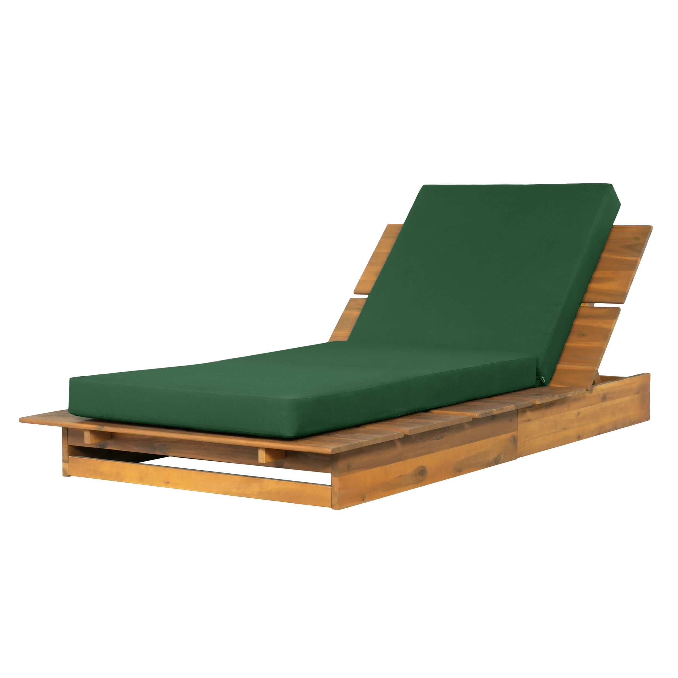 Christopher Knight Home Outdoor Chaise Lounge with 4" Movable Cushion, Adjustable Backrest, Teak + Green