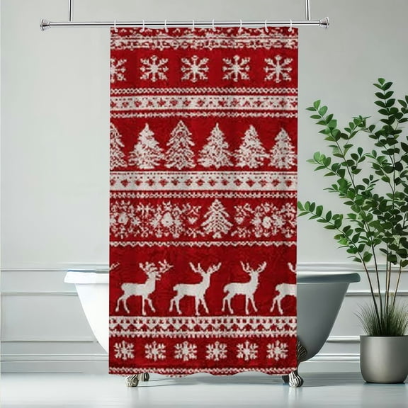 RKSupls Christmas Shower Curtain, Red Reindeer Christmas Tree Curtain with Hooks for Home Bathroom Decor Washable Curtains, 36x72 in