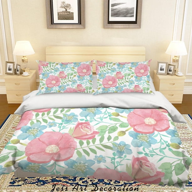 3D Acuarela Rojo Floral Funda de edredón Juego de ropa de cama Fundas de almohada 126