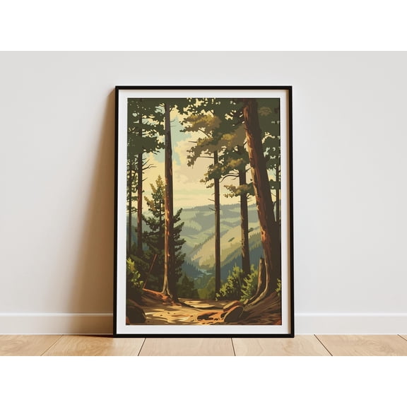 Forest Poster Tall Trees Nature Poster Vintage Travel Poster Abstract Forest Landscape Wall Decor , Poster Print Only