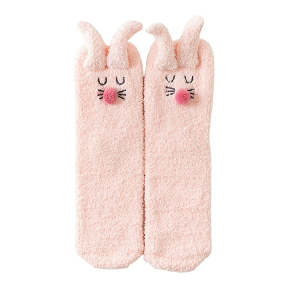JUNTEX Women Winter Fuzzy Slipper Socks Cartoon 3D Rabbit Ears Warm Sleeping Hosiery