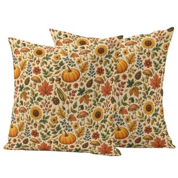 Fall Pumpkins Outdoor Waterproof Pillow Covers, Thanksgiving Autumn Sunflower Mushroom Leaf Decorative Square Throw Pillowcase Sofa Cushion Sham for Patio/Couch/Chair, 20"x20" 2 Pack