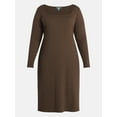 thumbnail image 6 of Terra & Sky Women’s Plus Ribbed Knit Midi Dress with Long Sleeves, Sizes 0X-4X, 6 of 6