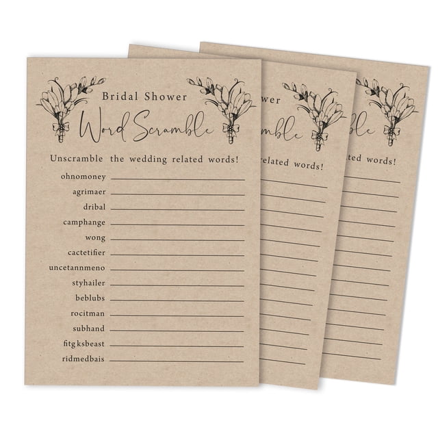 Inkdotpot 50-Pack Wedding Word Scramble Bridal ShowerGameCards Rustic Kraft PaperParty Wedding Supplies
